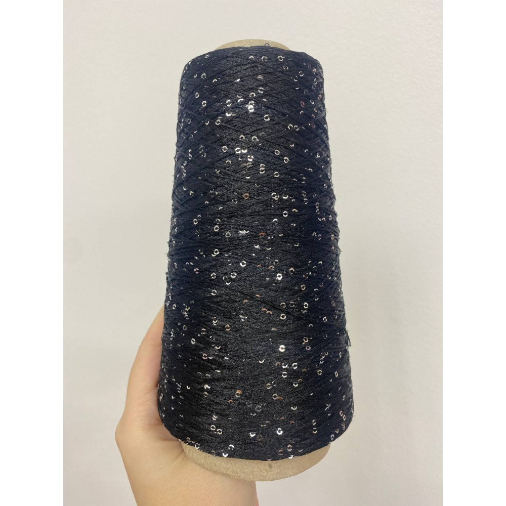 Пайетки PAILETTES, Италия, Состав: 100% полиамид, 100г 800м, 383806 Черный (серебряные пайетки)
