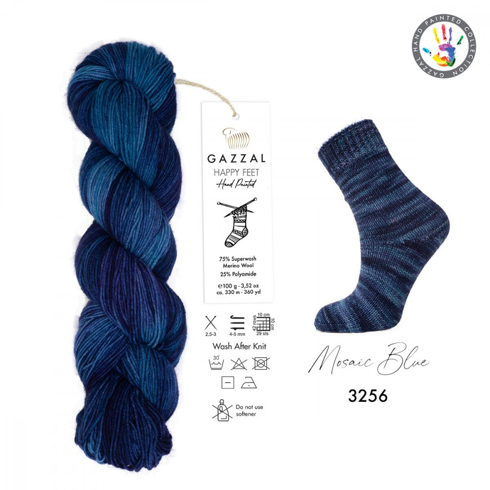 Пряжа Happy Feet Gazzal 3256 Синяя мозаика